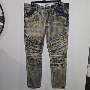 Encrypted Acid Washed Distressed Zippers Y2K Mens Jeans Size 42 Grunge